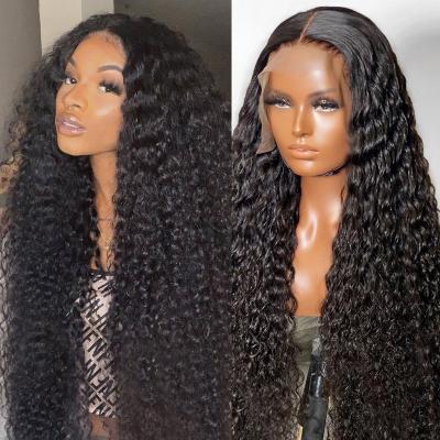 China Human Hair T Wave Wig Deep Curly Lace Wig , Cheap Indian Virgin Hair Medium Deep Wave Part Transparent Lace Front Wig for sale