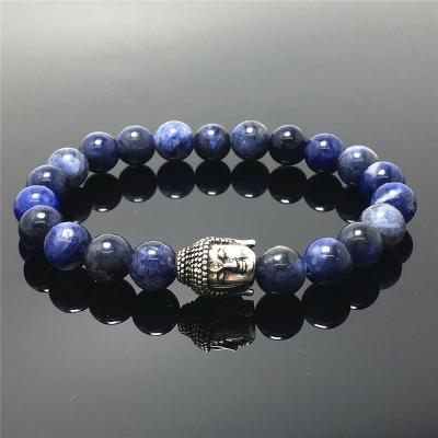 China Good Polish Beads Sodalite Gemstone Beaded Bracelet Custom Beads Adjustable Bracelet Buddha Design For Women And Men Fashion Wear for sale