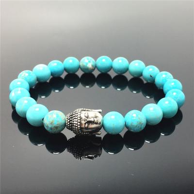 China Good Polish Beads Blue Turquoise Gemstone Beaded Bracelet Custom Beads Adjustable Bracelet Buddha Design For Women And Men Fashion Wear for sale