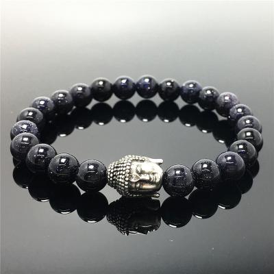 China Good Polish Beads Blue Sandstone Gemstone Beaded Bracelet Custom Beads Adjustable Bracelet Buddha Design For Women And Men Fashion Wear for sale