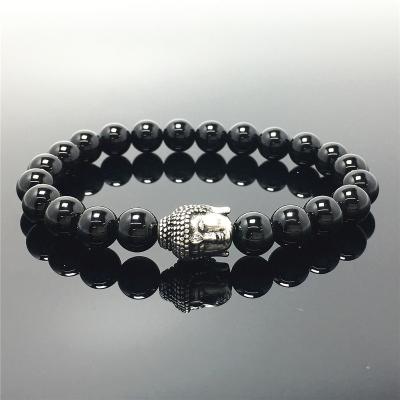 China Good Polish Beads Black Onyx Gemstone Beaded Bracelet Custom Beads Adjustable Bracelet Buddha Design For Women And Men Fashion Wear for sale