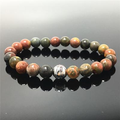 China Good Polish Bead Piccaso Jasper Gemstone Beaded Bracelet Custom Beads Stretch Bracelet Basketball Design For Women And Men Fashion Wear for sale