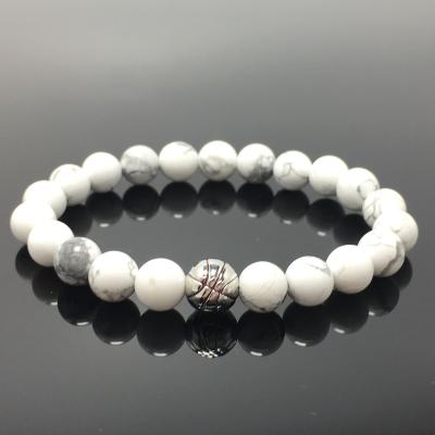 China Good Polish Beads Howlite Gemstone Beaded Bracelet Custom Beads Bracelet Basketball Adjustable Design For Women And Men Fashion Wear for sale