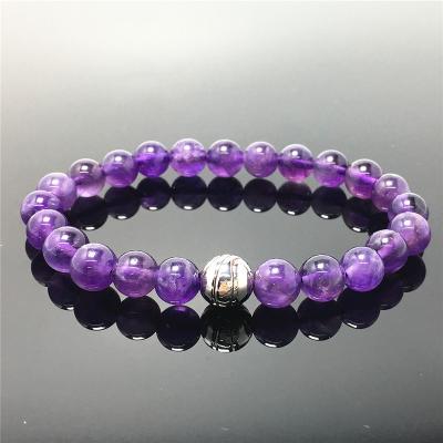 China Good Polish Beads Amethyst Gemstone Beaded Bracelet Custom Beads Adjustable Bracelet Basketball Design For Women And Men Fashion Wear for sale