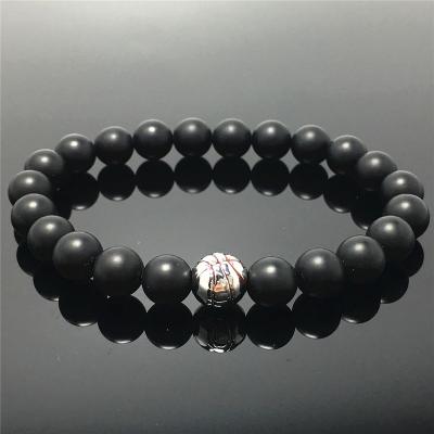 China Good Polish Bead Matte Onyx Gemstone Beaded Bracelet Custom Beads Adjustable Bracelet Basketball Design For Women And Men Fashion Wear for sale