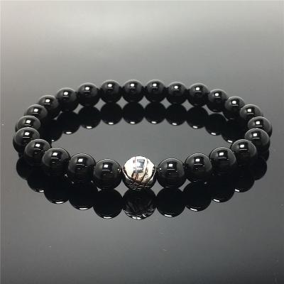 China Good Polish Beads Black Onyx Gemstone Beaded Bracelet Custom Beads Stretch Bracelet Basketball Design For Women And Men Fashion Wear for sale