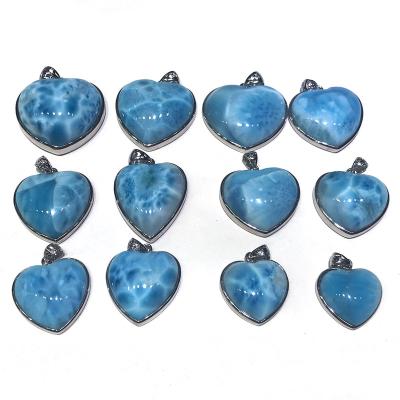 China For Jewelry Making Natural Larimar Cabochon Heart Pendant Necklace Shape For Sterling Silver Gemstone And Jewelry Design For Women for sale