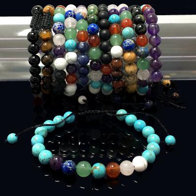 China Custom Fine Polishing Gemstone Chakra Braid Bead Macrame Bracelet Adjustable Natural Stone Rope Beads Bracelet for Women and Men Healing Bracelet for sale