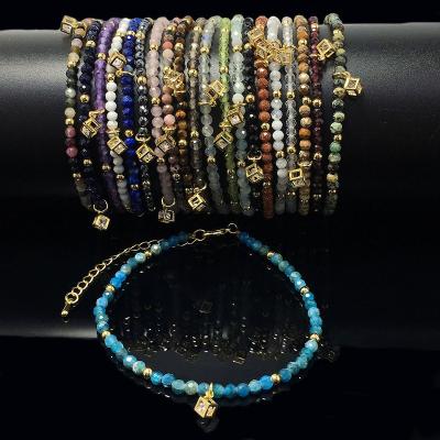 China Fine Polishing Gemstone Beads Beaded Adjustable Designer Charm Bracelet Rhinestone Stone Bracelet Beads Custom Beads 3mm Bracelet For Women for sale