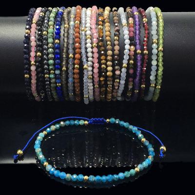 China Fine Polishing Natural Stone Bead Bracelets Gemstone Beads Braid Rope Healing Beaded Bracelet 3mm Custom Adjustable Beaded Bracelet for Women and Girls for sale