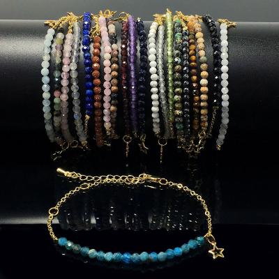 China Good Polish Bead 3mm Gemstone Linked Bracelets Custom Bead Bracelet Adjustable Crystals Healing Stones Beaded Bracelet Natural Stone For Women for sale