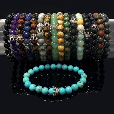 China Fine Polishing Beads Gemstone Beaded Healing Custom Adjustable Bracelet Design Spacer Crown Stretch Bracelet Natural Stone Bead For Women for sale