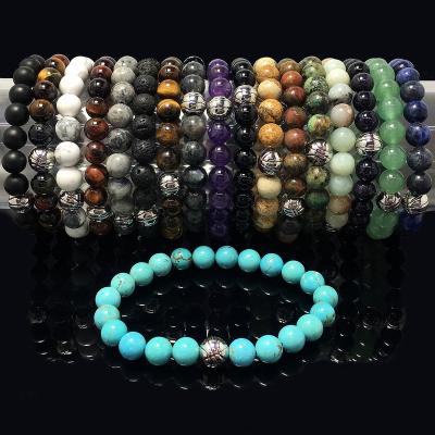 China Fine Polishing Beads Gemstone Beaded Bracelet Natural Stone Bead Stretch Bracelet Baseball Custom Design For Women And Men Beads Bracelet for sale