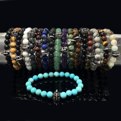 China Fine Polishing Beads Gemstone Beaded Chakra Bracelet Natural Stone Bead Bracelet Custom Spartan Helmet Design Crystals Healing Stones Bracelet for sale