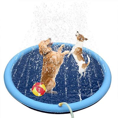 China 60 Inches Eco-Friendly Custom Outdoor Portable Blue Dog Water Play Mat Dog Inflatable Splash Pad Sprinkler Pad for sale