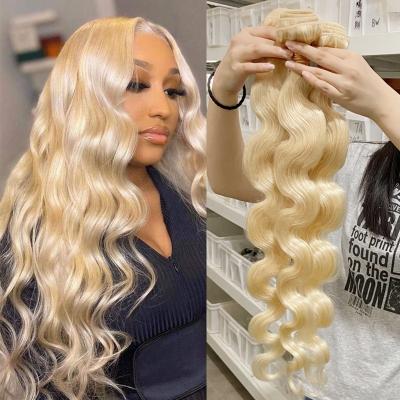 China Free Shipping Natural Hair Bundles Wholesale Bundles Loose Shipping Russian Body Wave 613 Blonde Bundles With Frontal Cuticle Aligned Virgin Hair for sale