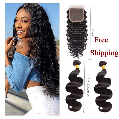 China 100% virgin brazilian remy human hair tresemme hair cheap wholesale curly hair wig pre plucked hd closure and bundle set for sale