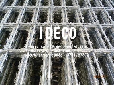 China Rectangular Opening Welded Razor Blade Mesh Fencing, Straight Razor Wire Welded Mesh Panels, Barbed Fences for sale