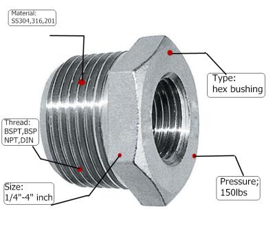 China 304 Stainless Steel F/M Stainless Steel Hex Reducer Bushing for sale