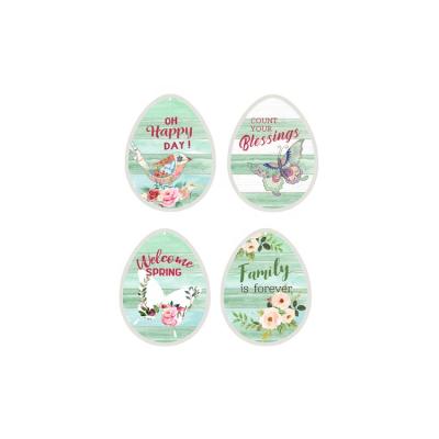 China Europe Easter and home decorative size12x15cm, spring day decor metal sign 4 sets with tie ribbon for sale