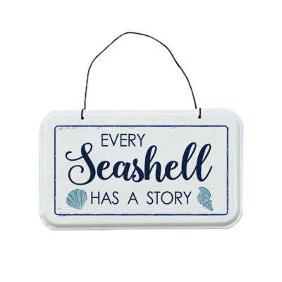 China Handcraft Summer Seaside and Size 24x14cm Nautical Decorative Wholesale UV Print Metal Sign with Metal Wire for sale