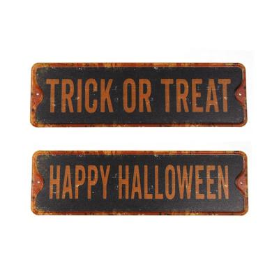 China Europe Halloween Decor Factory Wholesale Sayings Hanging UV Printing, Sets of 2 Metal Wall Signs for sale