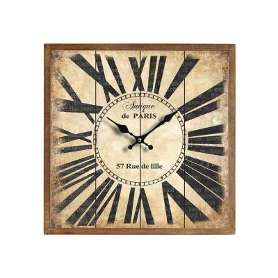 China Custom High Quality Antique Style Square Frame Solid Wood Fir Distressed Wooden Wall Clock for sale