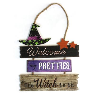 China Wholesale Europe Halloween Decorative Plant Wall Decor Handmade Paper Wooden Plaques With Rope for sale