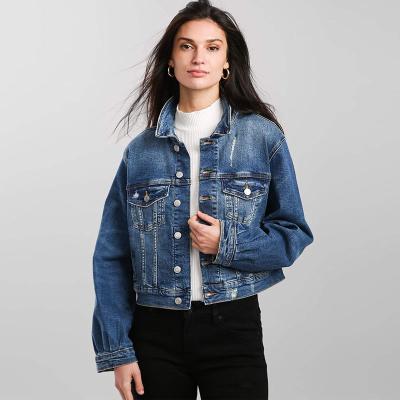 China Blue slim ripped denim jacket best quality women jeans jacket girls long sleeve breathable custom coat for ladies for sale