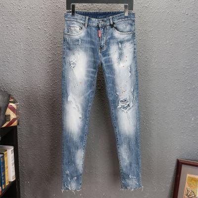 China Pencil Pants Biker Hole Pants Tapered Cargo Denim Mens Skinny Jeans With Side Stripe for sale