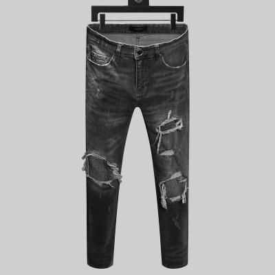 China Bindu Breathable High Quality Fashion Mens Jeans Pants Gray Ripped Pencil Jeans Male Skinny Jeans Pants Street Wear for sale