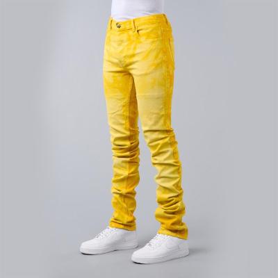 China 2021 Fashion Breathable Ripped Inseam Men's Stretch Tie Dye Mens Long Jeans Stacked Jeans Pants for sale