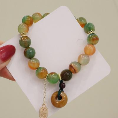 China Elastic Line Jewelry Topaz Pendant Bracelets GT Peacock Agate 10mm Durable Natural Gemstone Beads Bracelet for sale