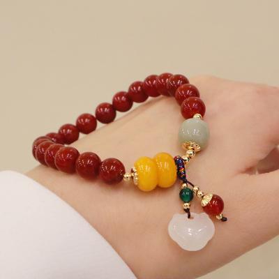 China GT Carnelian Gemstone Durable Natural Red Beads Bracelet Female Crystal Yellow Agate Hetian Jade Bracelets for sale