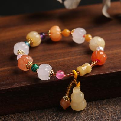 China Topaz Bamboo Common Squash GT Bracelet Xinjiang Golden Durable Natural Jade Bead Bracelet Ethnic Style Pumpkin for sale