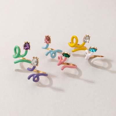 China Fashion GT Anillo New Adjustable Rhinestone Colorful Dripping Oil Snake Opening Ring Shaped Rings for sale