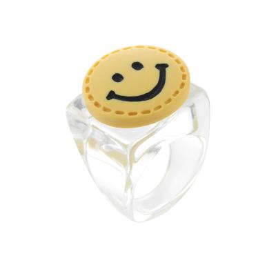 China 2021 New Fashion Geometry Hot Transparent Clear Square Acrylic Ring Rectangle Smiley Face Resin Ring for sale