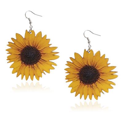 China 2021 New Arrivals Jewelry Summer CLASSIC Bohemian Beach Sunflower African Wooden Earrings Women for sale