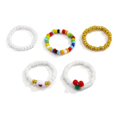 China New Arrival Romantic Summer Boho Resin Colorful Bead Ring Set For Women Bohemian Beaded Ring Finger Jewelry for sale