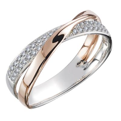 China Jewelry Two Color Zircon Copper X-shaped Female Ring New Style Casual/Sports Wholesale Simple Personality for sale