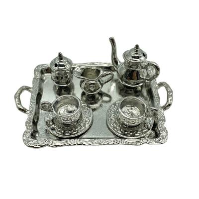 China Miniature China Dollhouse Cooker Copper Tea Set With Tray 8pcs Kitchenware for sale