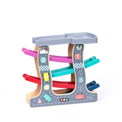 China Wooden Toy Mini Wooden Car Toys For Kids Miniature Race Car Track Cart Slide For Car Track Inertia Pull Back Glider Car Kids Play for sale