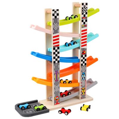 China Hot Wooden Mini Race Car Race Track Toddler Toys Wooden Ramp Racer for Girls Boys Wooden Race Track with 8 Mini Cars for sale