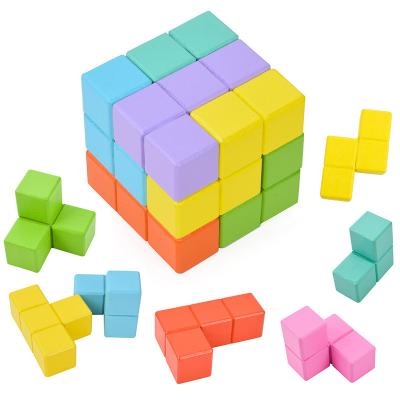 China Jagsaw Puzzle Toy 6x6x6CM Children's Toy Wooden Cubes Building Soma Blocks Baby Educational Color and Geometric Shape Squares Wooden Toys for sale