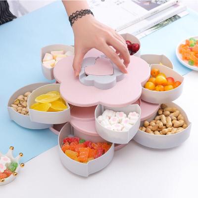 China Creative Revolving Plastic Food Storage Box Double Layer Snack Box Fruit Basket Fruit Basket Wedding Decoration Organizer for sale