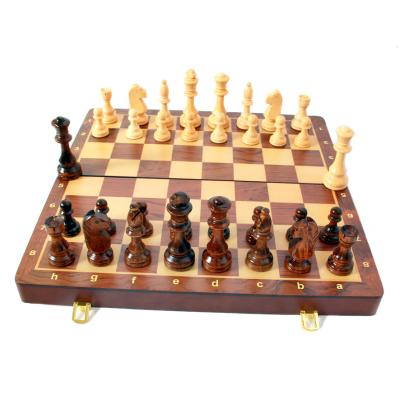 China Intellectual Strength Wooden Folding Chess Set with Inner Felted Game Board for Storage Large Children Adult Beginner Chess Board Chess Set for sale