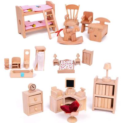 China Children's Hosale furniture set small girl dollhouse cottage decoration accessories of the house play Eco-friendly material wooden mini toy simulation for sale