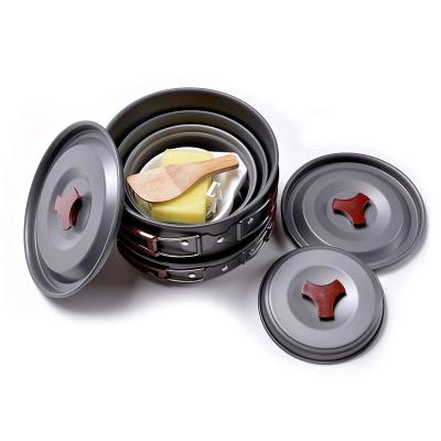 China Outdoor Camping Cooking Set Cookware Kit Outdoor Aluminum Cookware Set Water Kettle Pan Pot Traveling Hiking Picnic BBQ Tableware Camping Equipment for sale