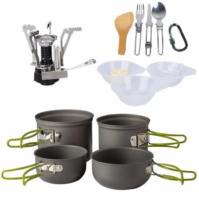 China Outdoor Camping Cooking Ultralight Cookware Utensils Set Outdoor Camping Dinnerware Set Rise Picnic Outdoor Camping Tableware Pot 2 or 3 Pan People for sale