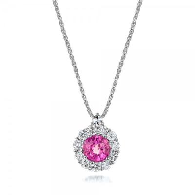 China Natural Customized Safe Production 9K 10K 14K 18K Gold Cut Brilliant Diamond And Rose Tourmaline Key Stone Necklace for sale